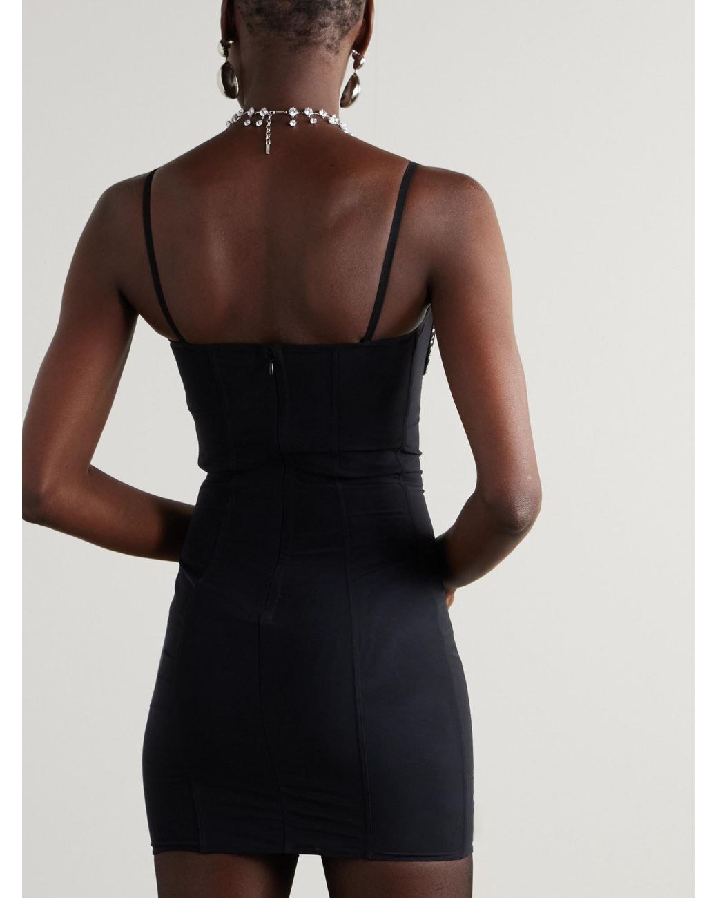 The Attico Black Crystal-Embellished Jersey Mini Dress