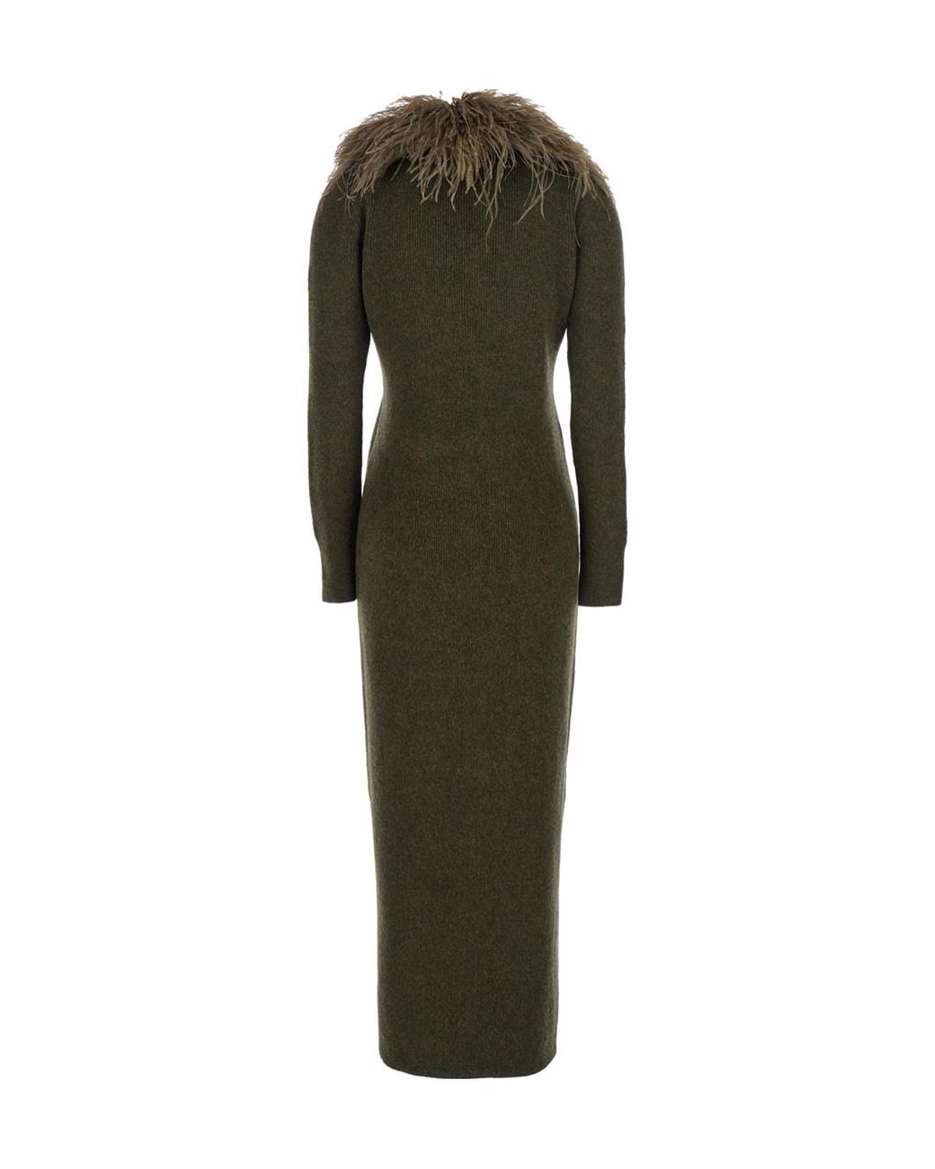 Blumarine Green Shearling Detailed Ribbed Dress