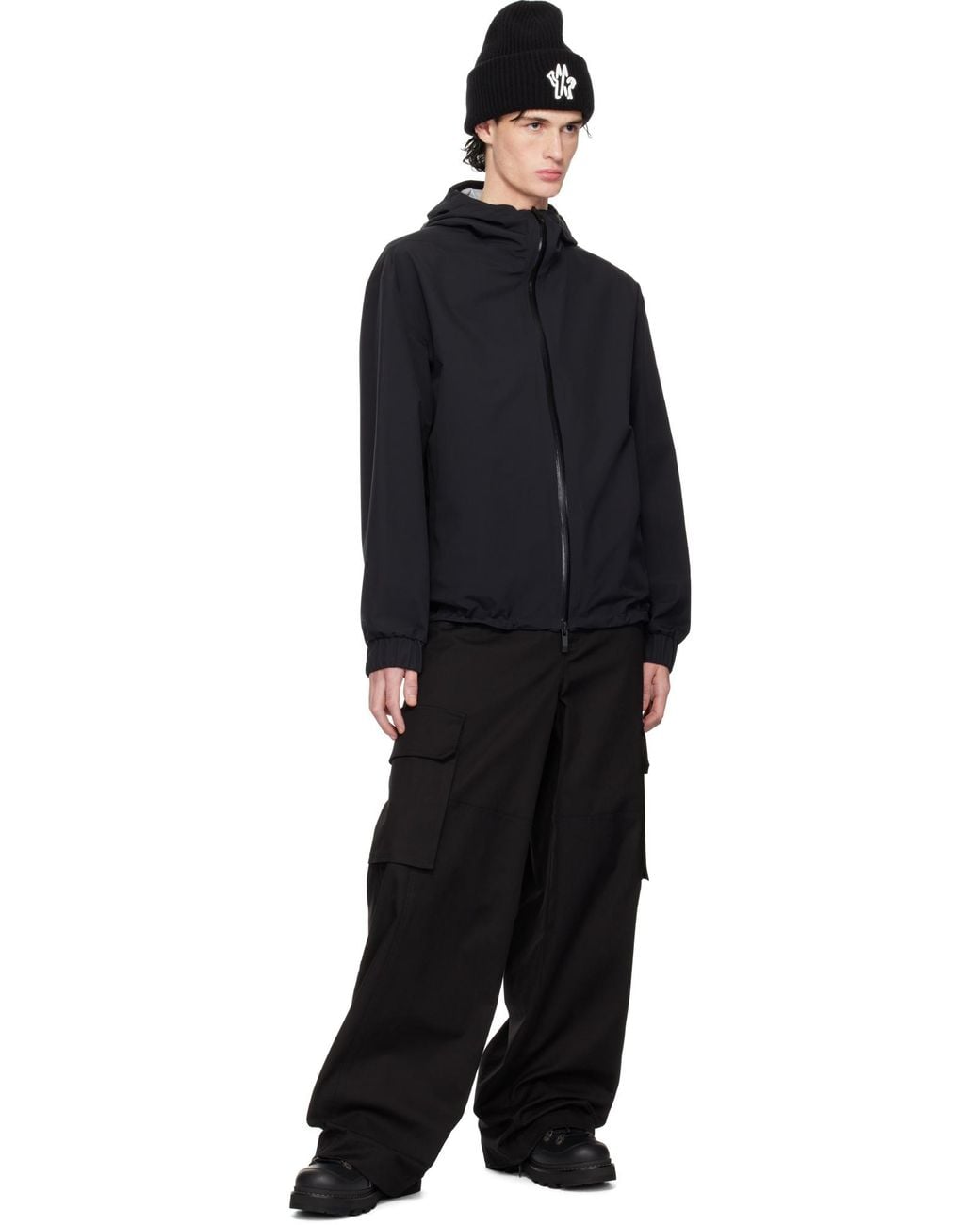 Moncler Black Zip-Up Hooded Jacket for men