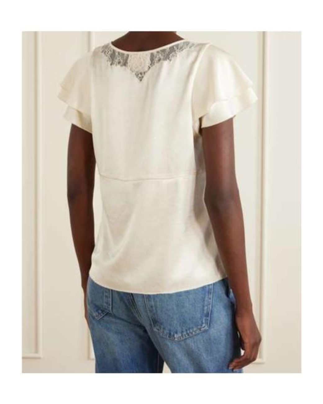 Citizens of Humanity White Lola Flutter Lace-Trimmed Satin Blouse