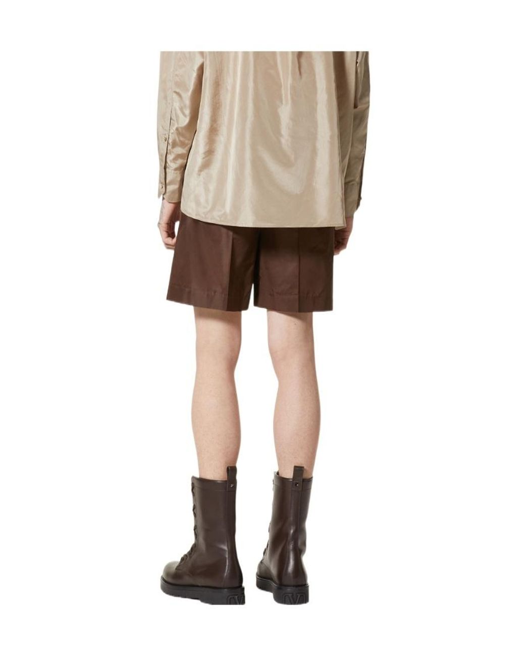 Valentino Brown Pressed-Crease Elasticated Waist Tailored Shorts for men