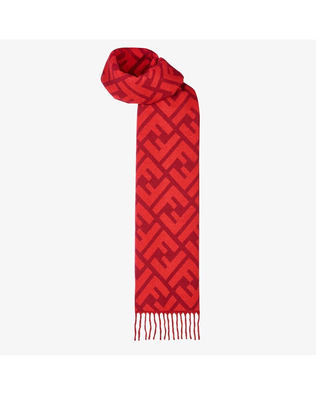 Fendi Red Ff Monogram Fringed-Edge Scarf