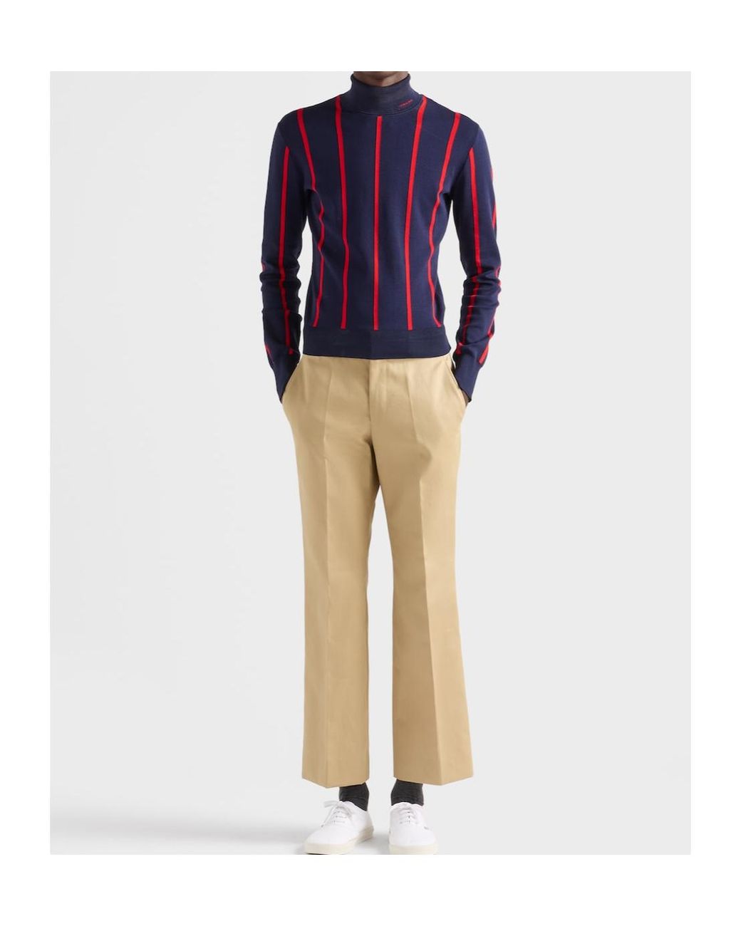 Prada Blue Cotton Turtleneck Sweater for men