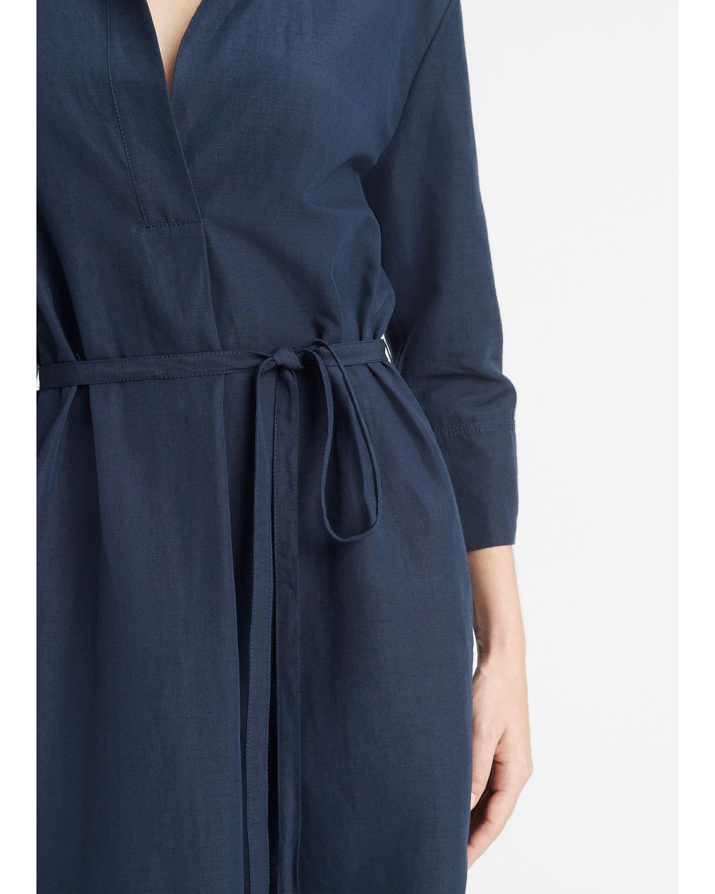 Vince Blue Band-Collar V-Neck Midi Dress
