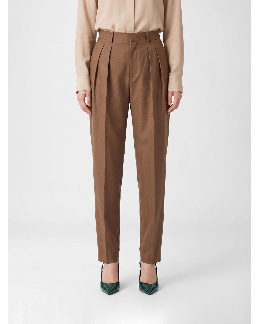 Saint Laurent Natural Mid-Rise Tailored Pants