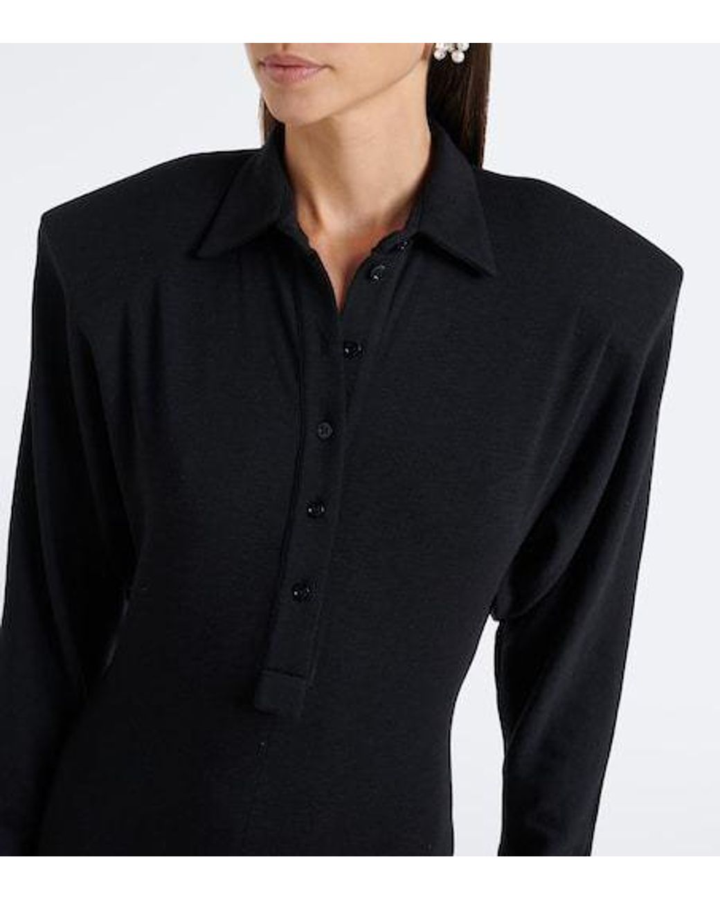 Mugler Black Wool-Blend Polo Sweater