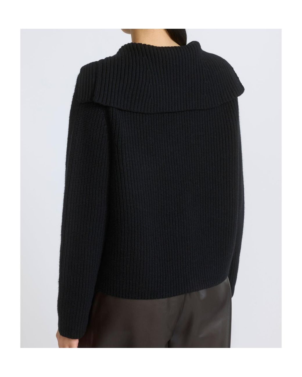 Yves Salomon Black Sailor-Collar Ribbed-Knit Cardigan