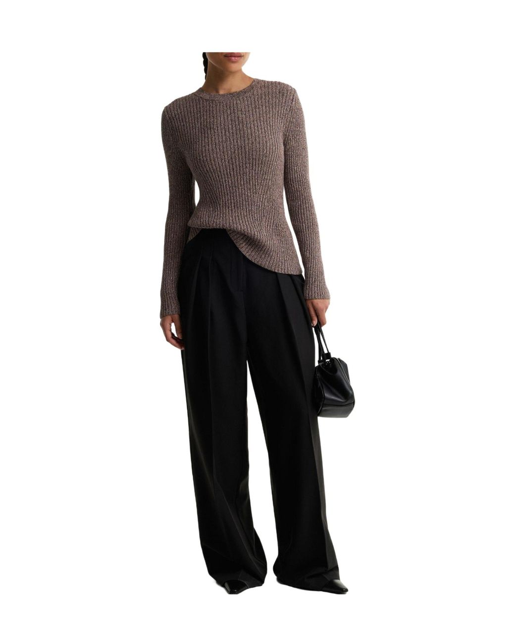 Barbour Gray Crewneck Vertical Rib Knit Top