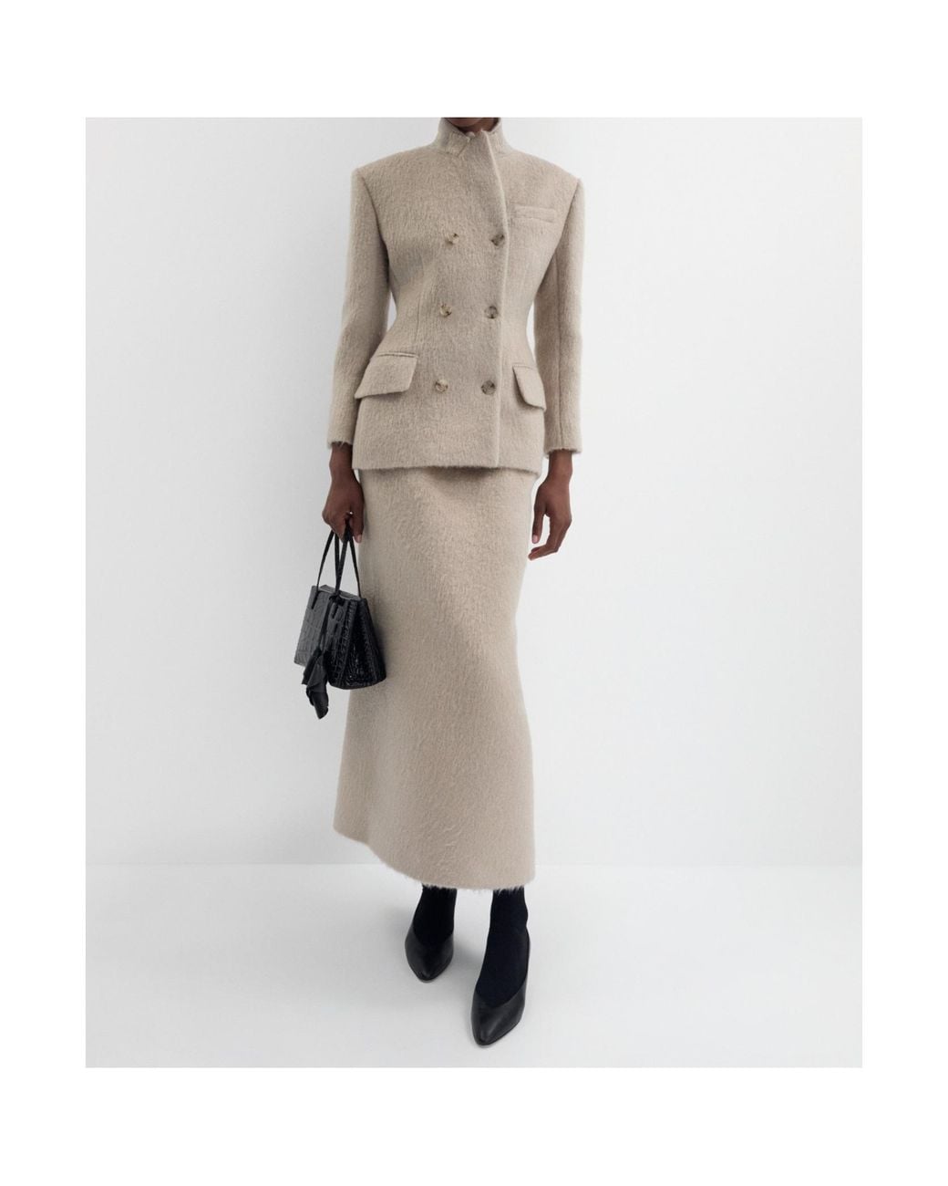 Magda Butrym Natural Double-Breasted Padded-Shoulder Jacket