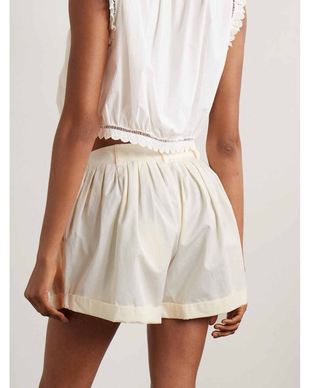 Doen White Pleated Organic Cotton-Poplin Shorts