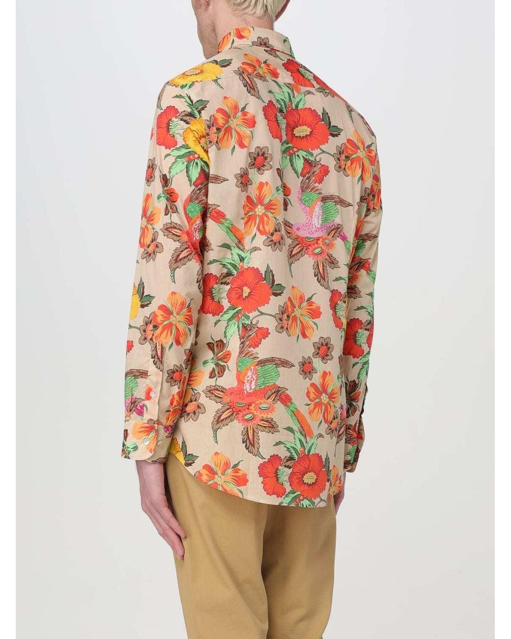 Etro Orange Allover Floral Print Long-Sleeved Shirt for men