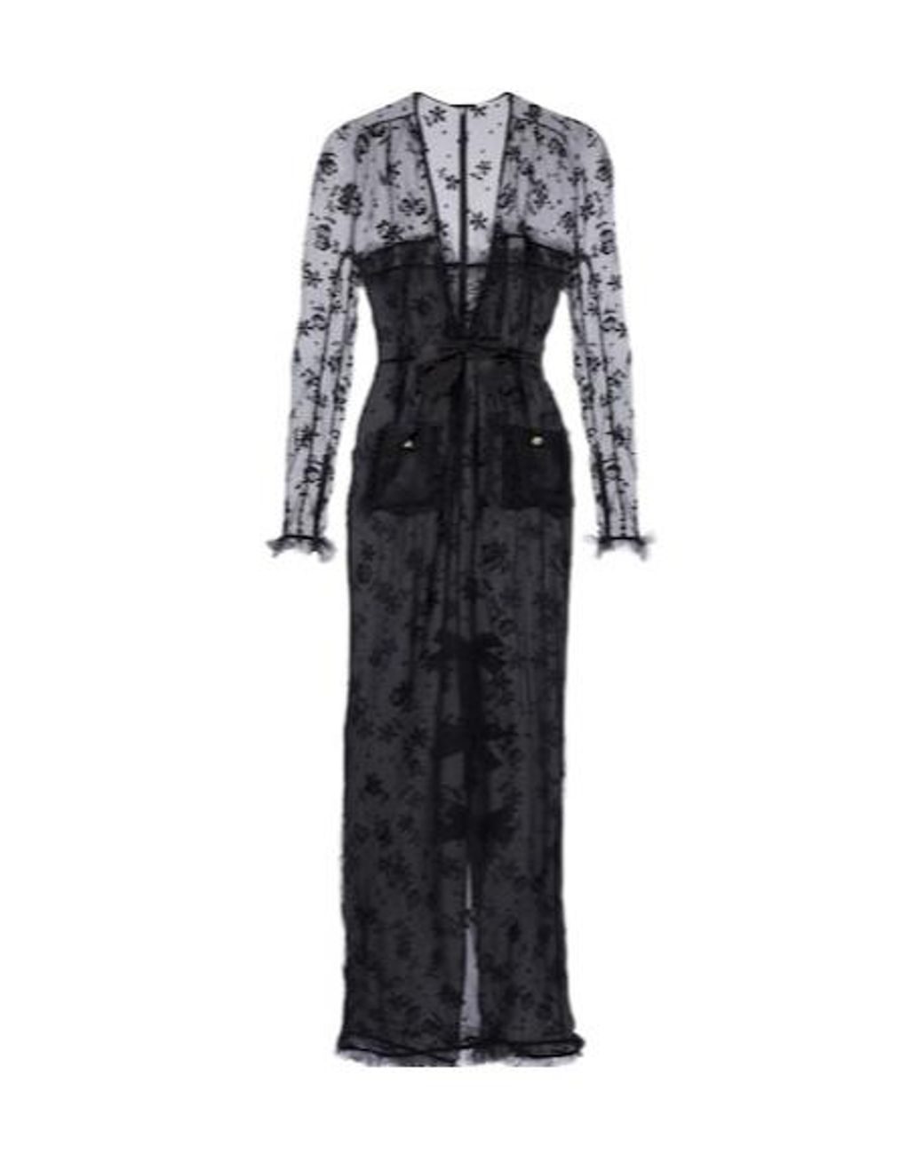 Alessandra Rich Black Bow-Detail Lace Maxi Dress