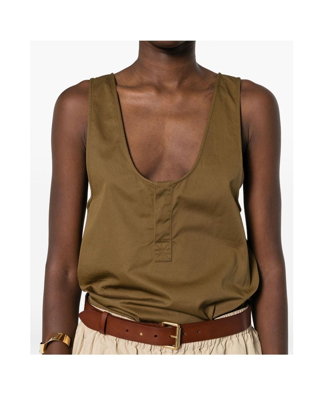 Saint Laurent Green Twill-Weave Sleeveless Top
