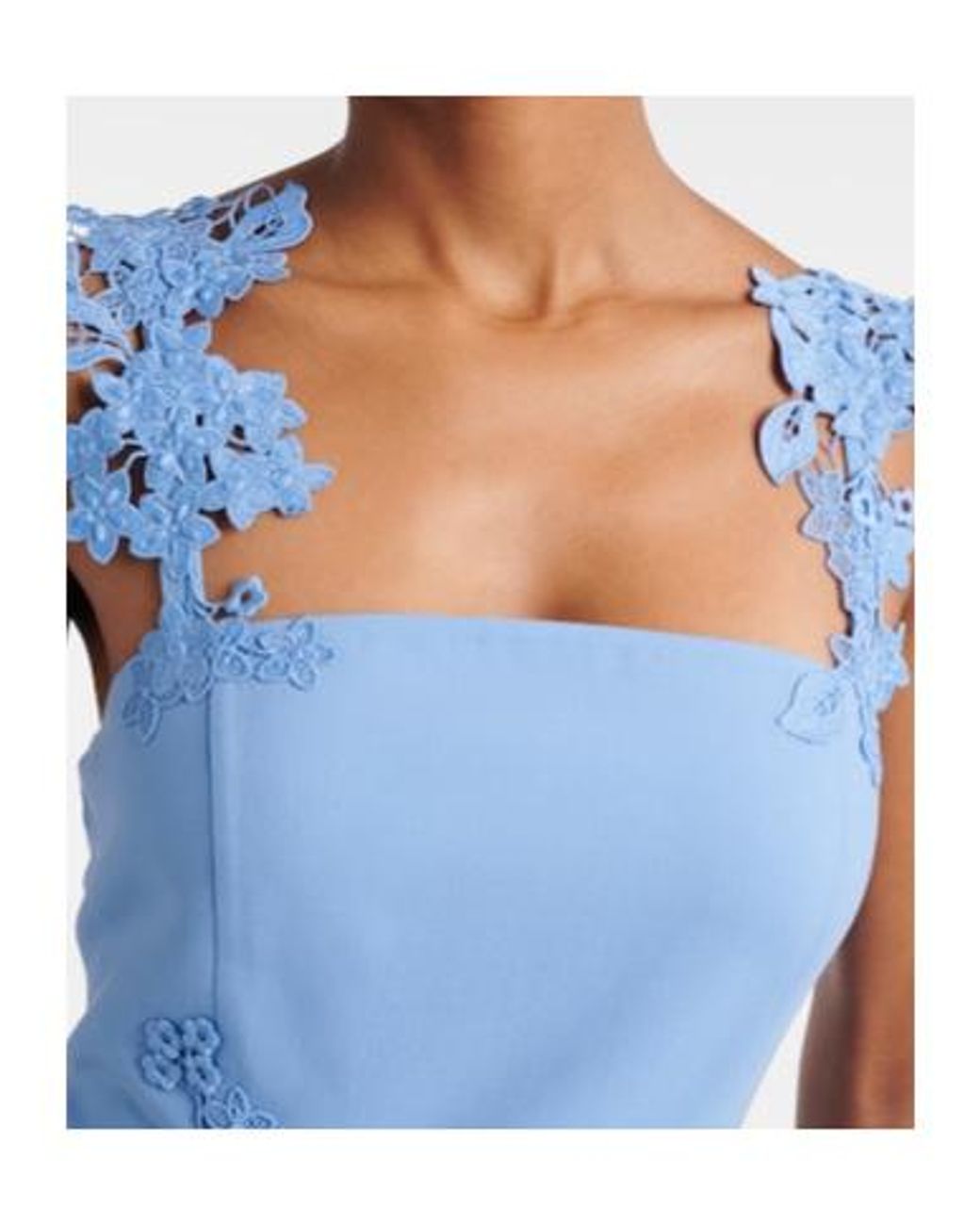 Oscar de la Renta Blue Porcelain Wool-Blend Guipure Midi Dress