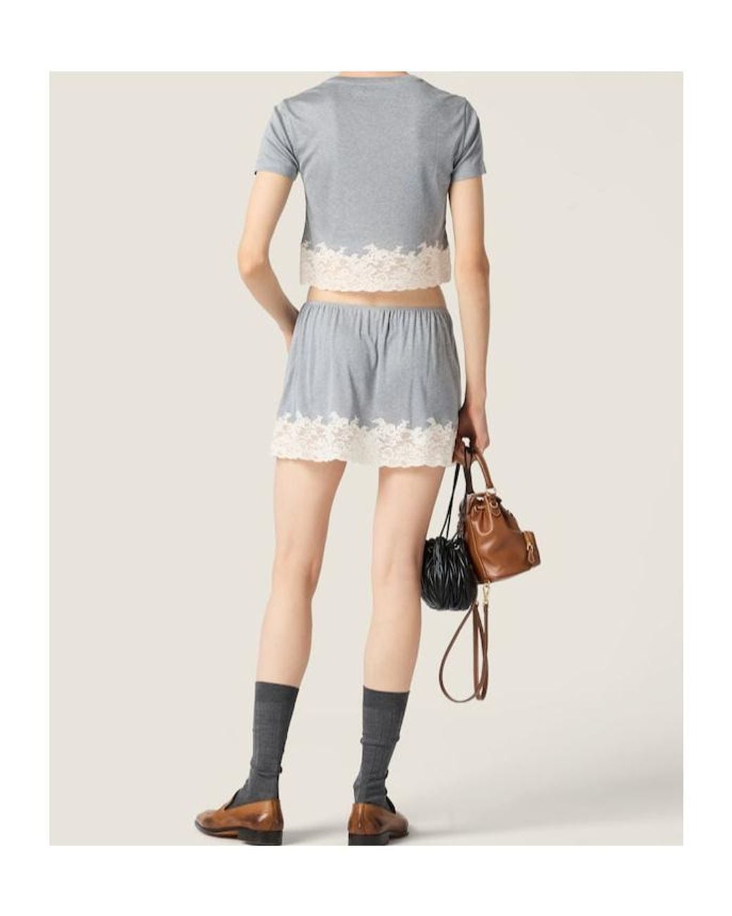 Miu Miu Gray Logo Patch Mini Skirt