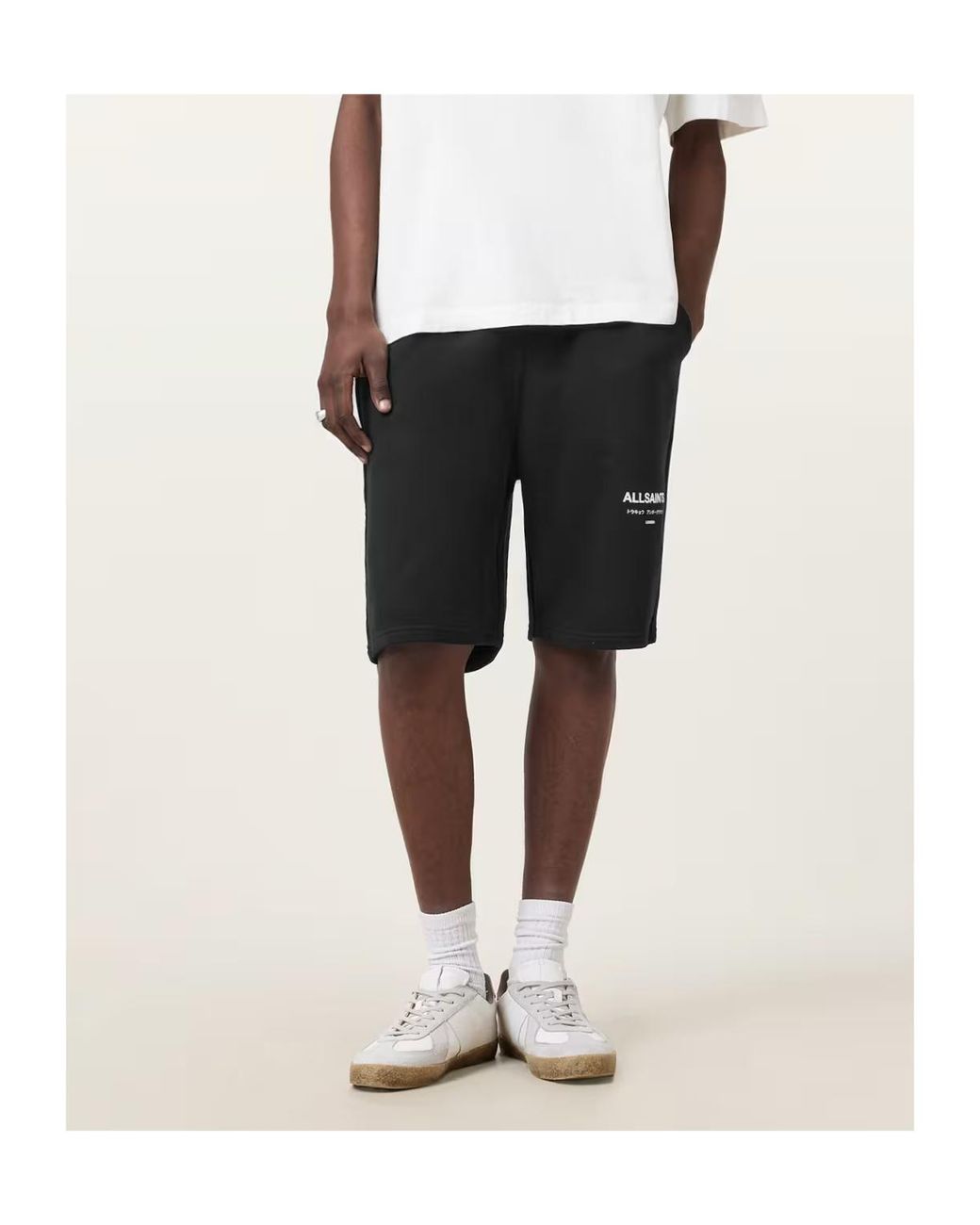 AllSaints Black Tokyo Underground Logo Shorts for men