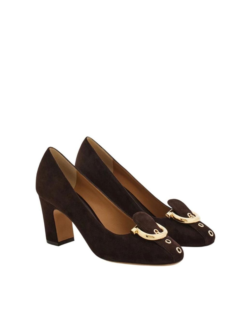 Ferragamo Brown Gancini Block Heel Pump