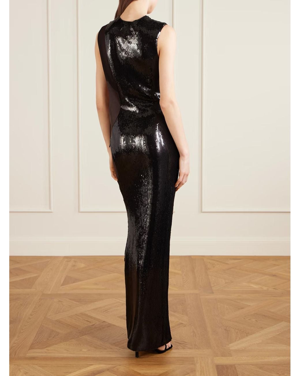 Christopher Esber Black Opaline Sequin Cutaway Dress