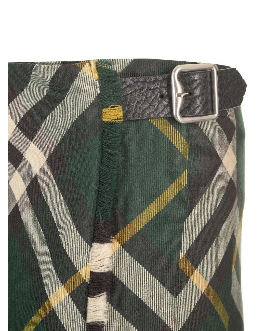 Burberry Green Check Printed Pleated Skirt