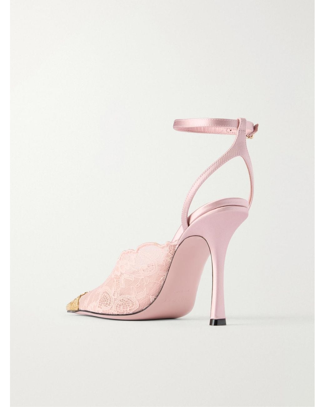 Jimmy Choo Pink Satin-Trimmed Lace Pumps
