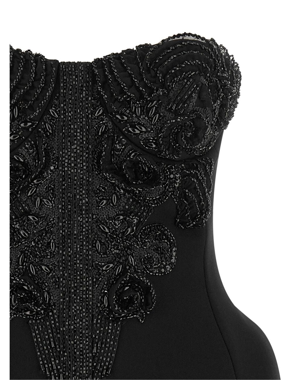 Elisabetta Franchi Black Double-Layered Crepe Crystal Mini Dress