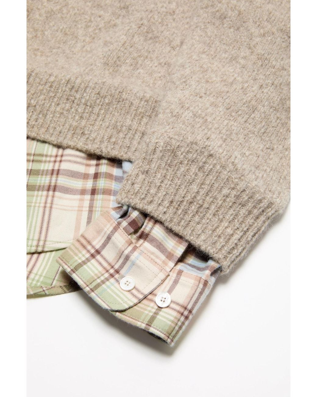Acne Natural Layered Plaid Drop-Shoulder Hoodie