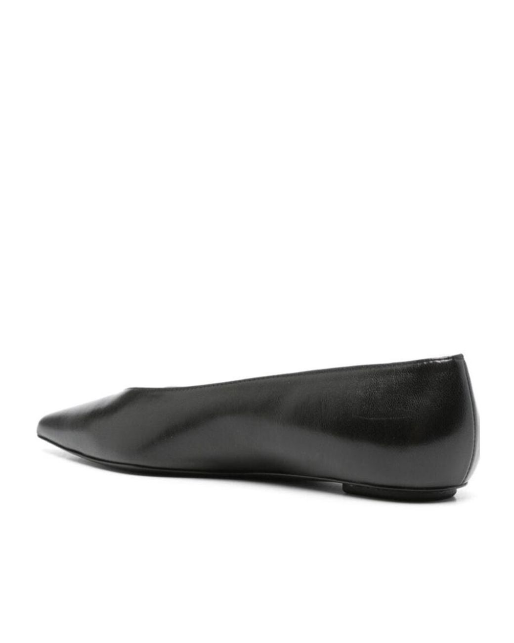 Stuart Weitzman Black Pointed-Toe Leather Ballerinas