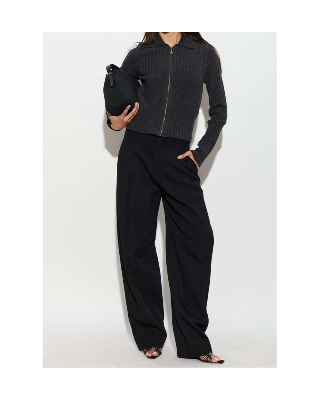 Victoria Beckham Black Ribbed Zip-Up Cardigan