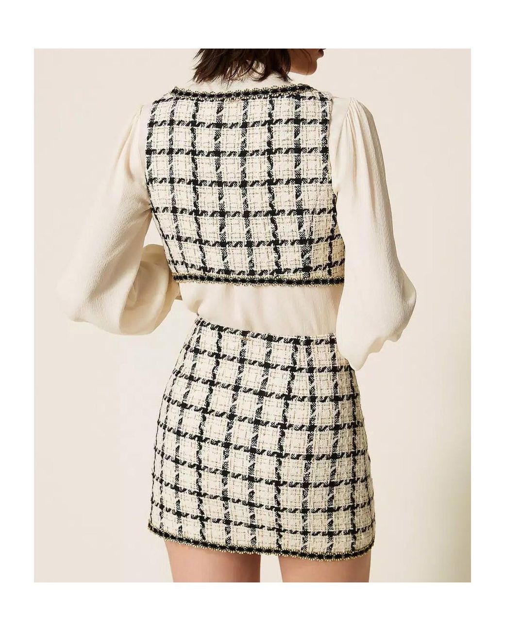 Twinset Metallic Plaid Bouclé Mini Skirt