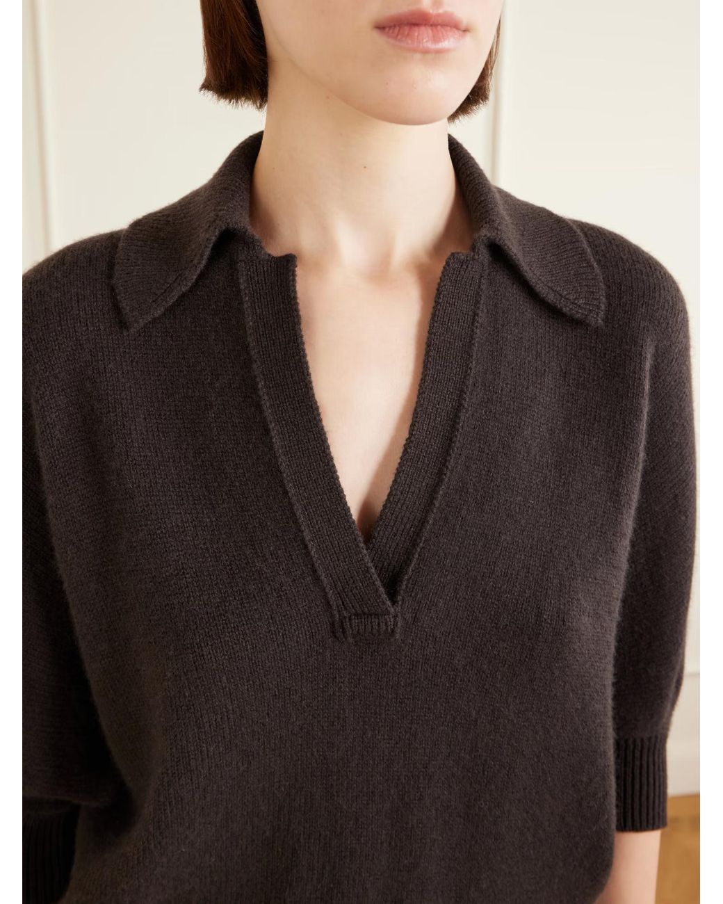 Proenza Schouler Black Vella Cashmere Polo Collar Sweater