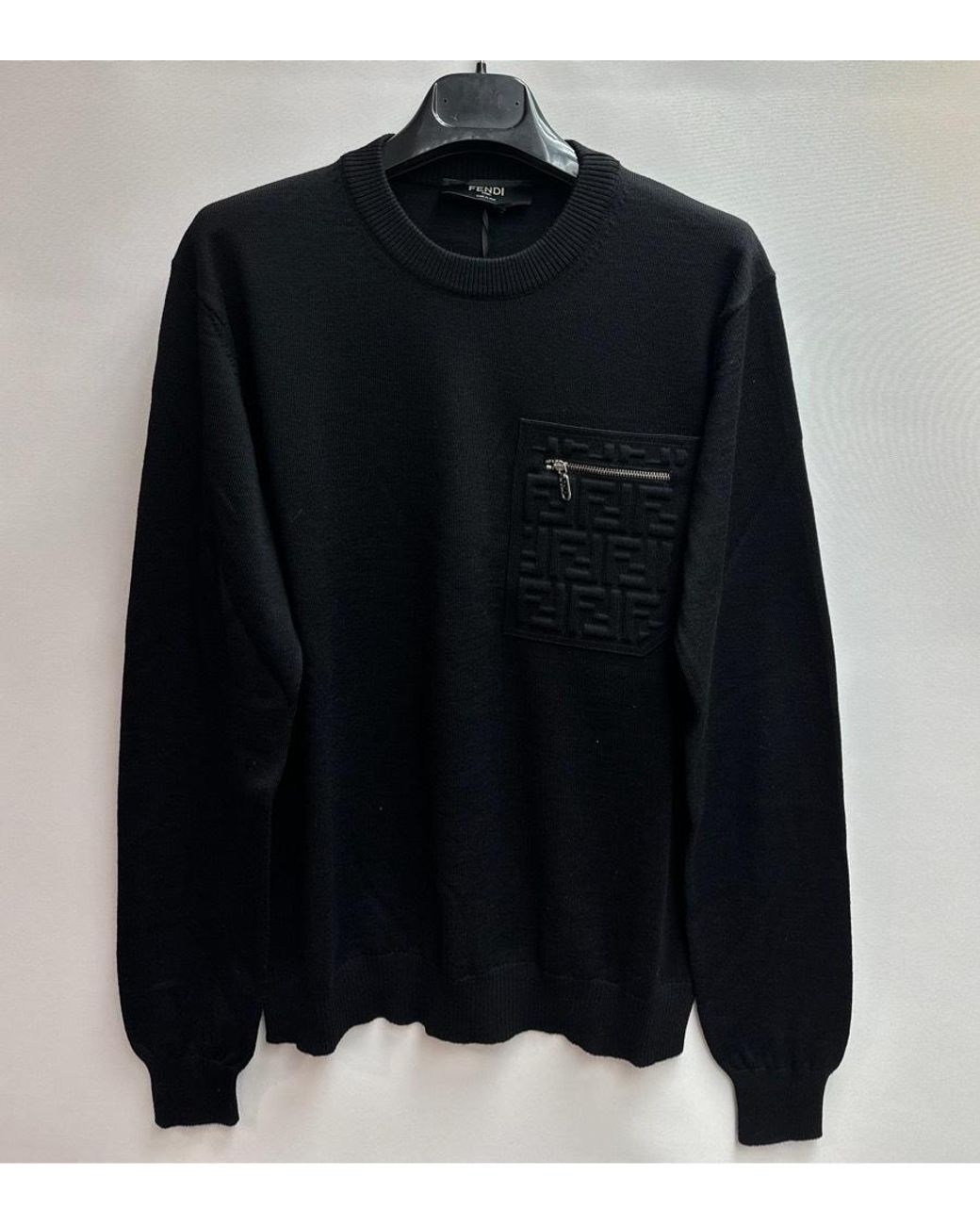 Fendi Black Ff Embossed Crewneck Jumper for men