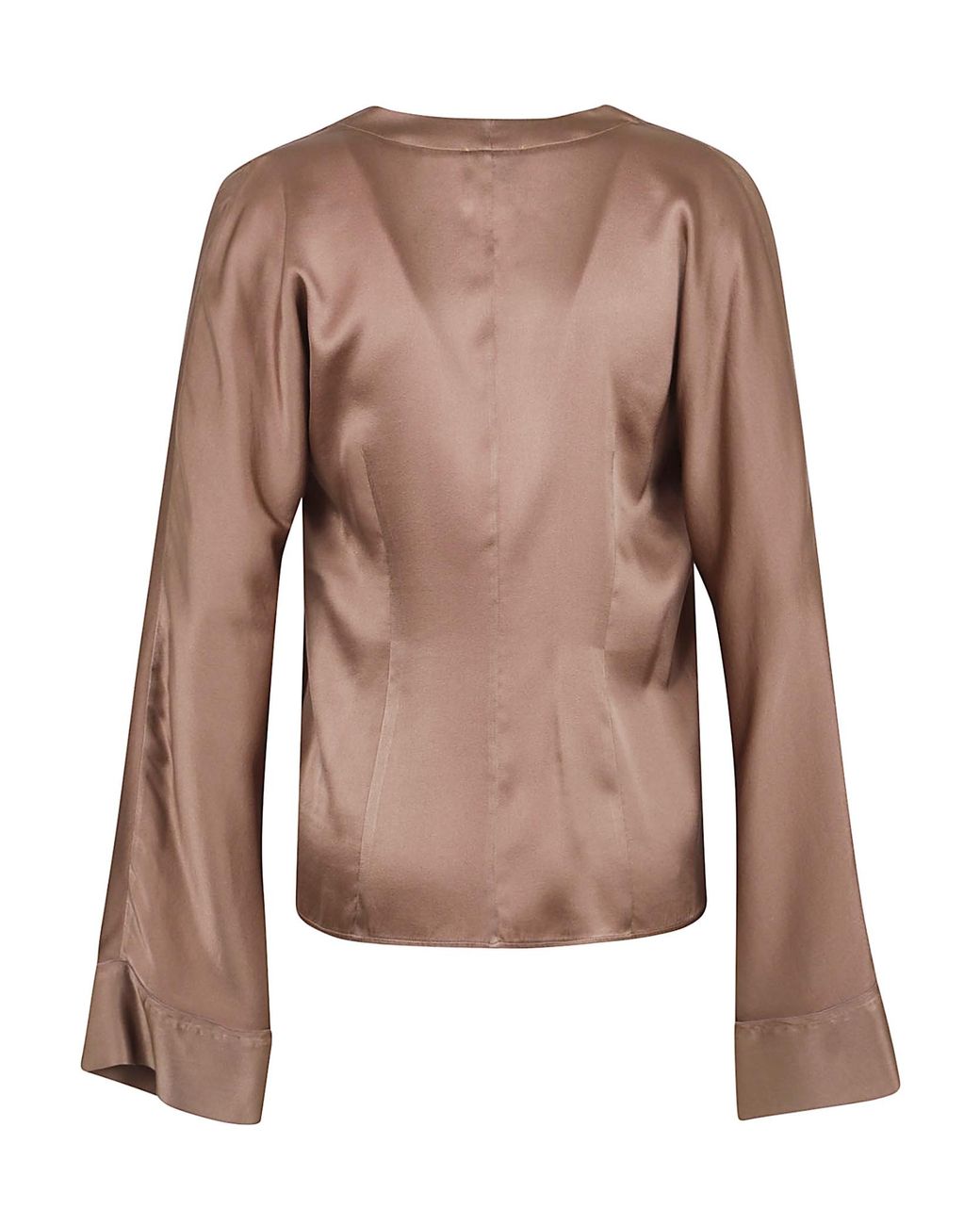 Forte_forte Brown Shiny Stretch Silk Satin Crossed Shirt