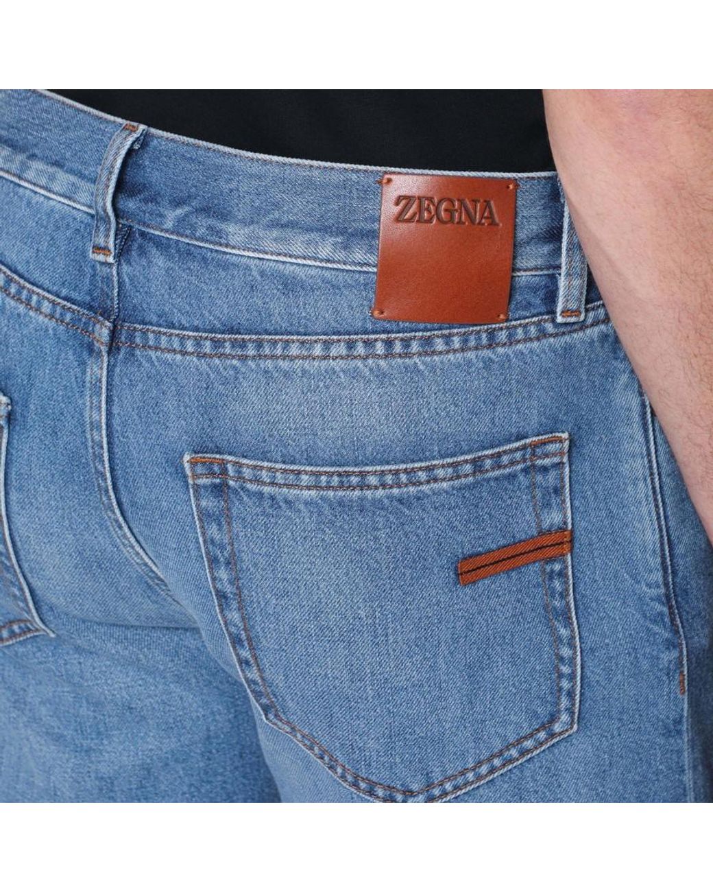 Zegna Black Logo Patch Straight Fit Jeans for men