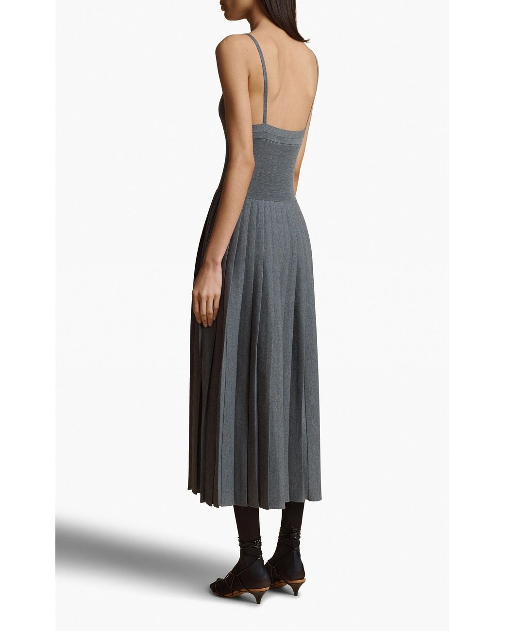 Khaite Blue Elio Spaghetti Strap Pleated Dress