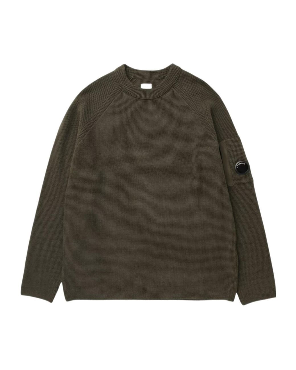C P Company Green Lens-Detail Raglan-Sleeve Sweater for men