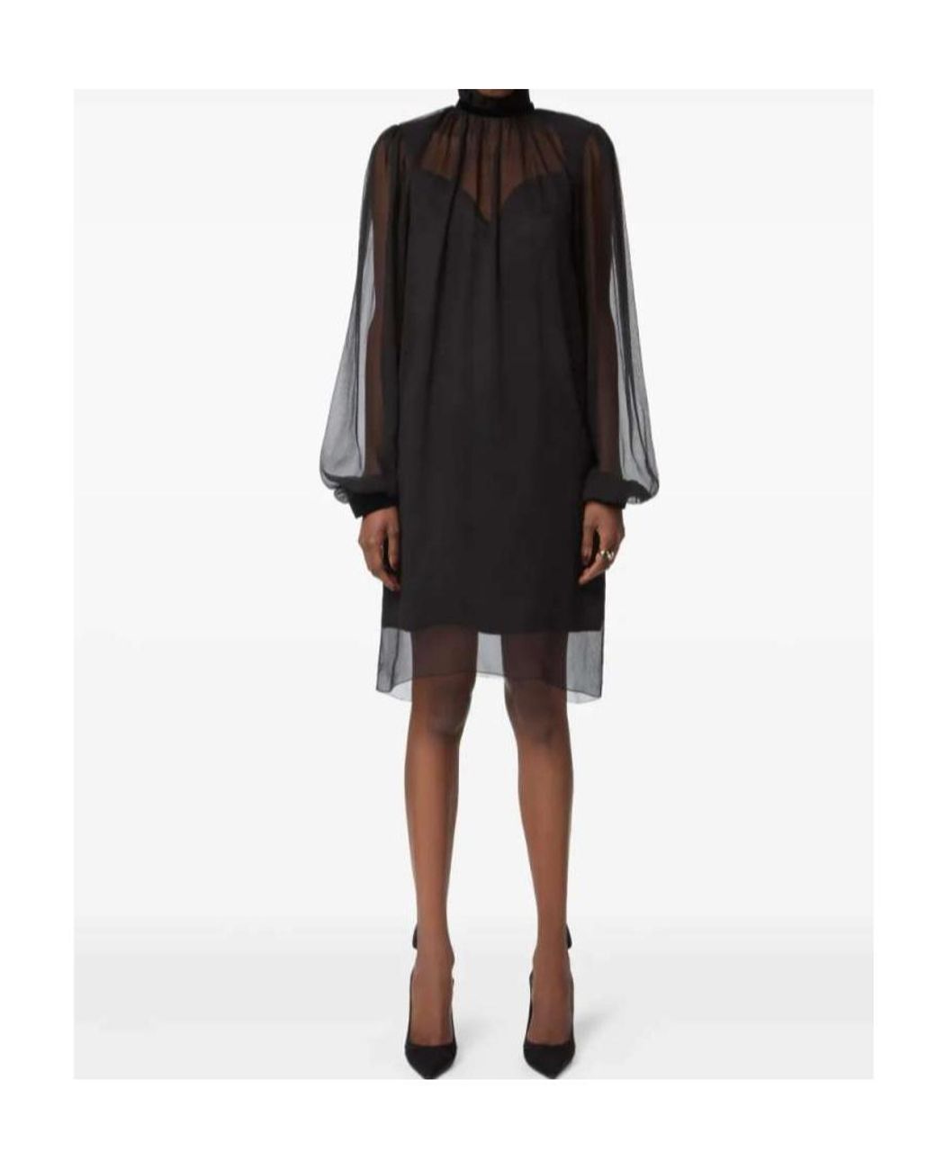 Nina Ricci Black Ruffled High Neck Midi Dress