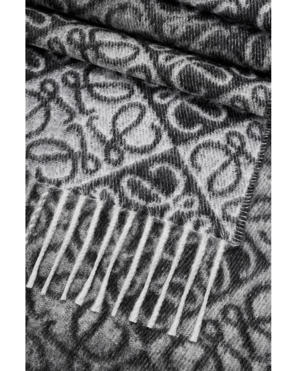Loewe White Anagram Jacquard Fringed Scarf for men