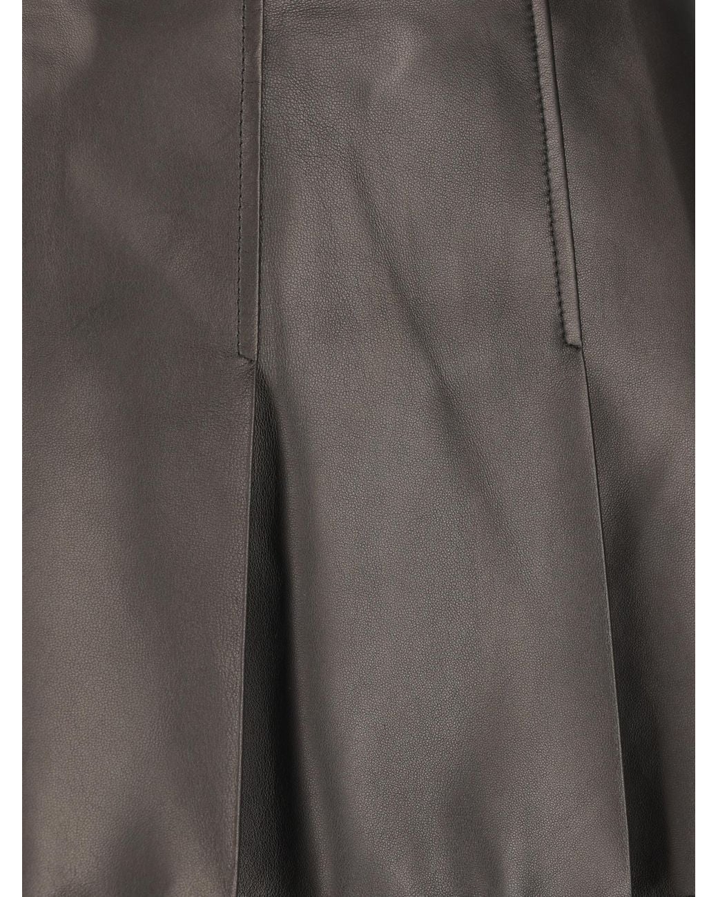 Miu Miu Gray Pleated Nappa Leather Skirt