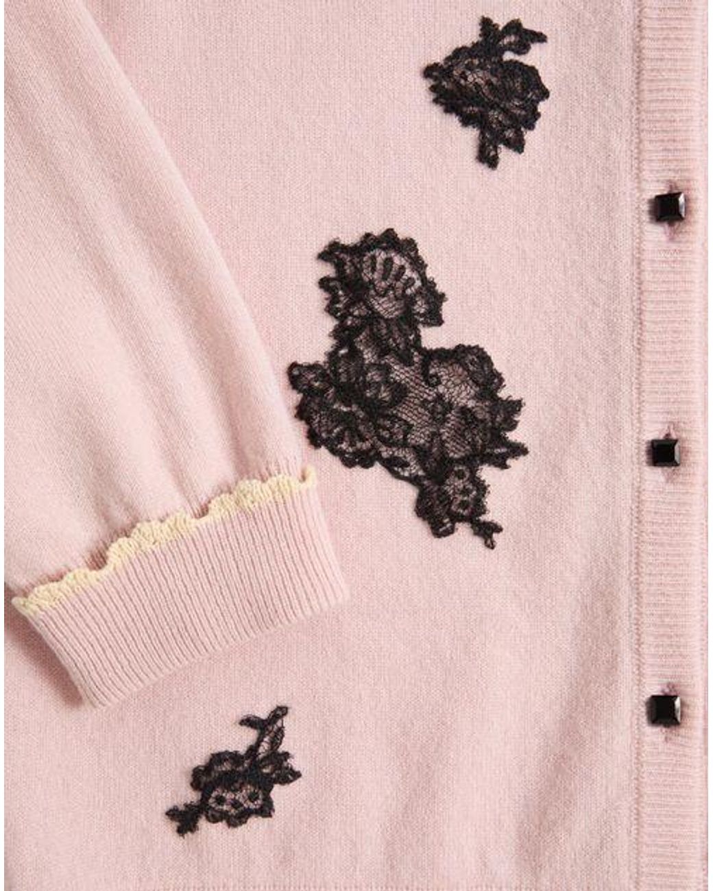 Valentino Pink Lace Embellished Button-Up Cardigan