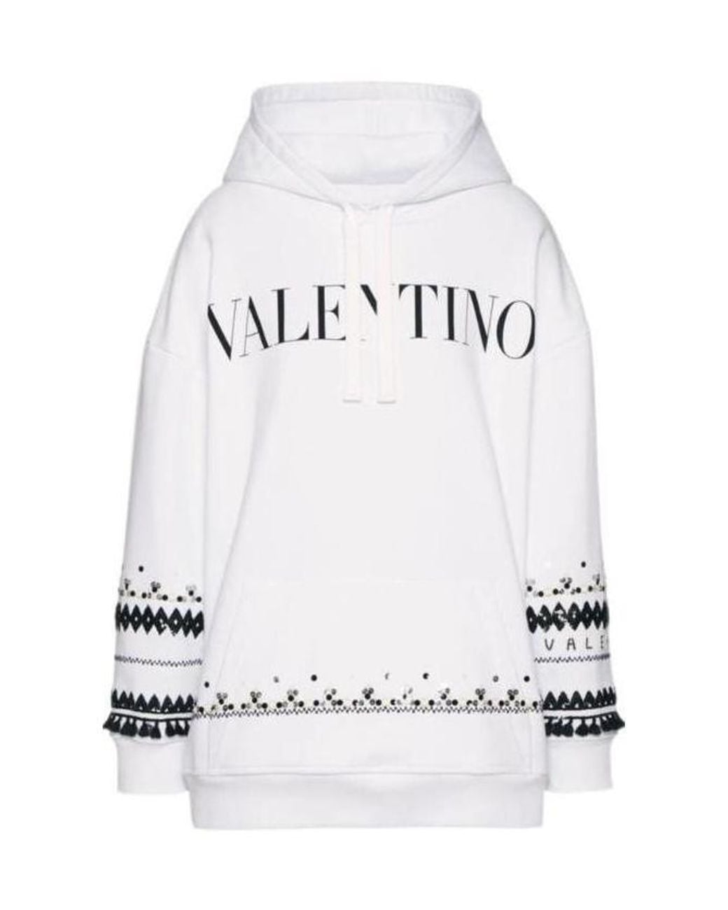 Valentino White Logo-Print Sequinned Hoodie