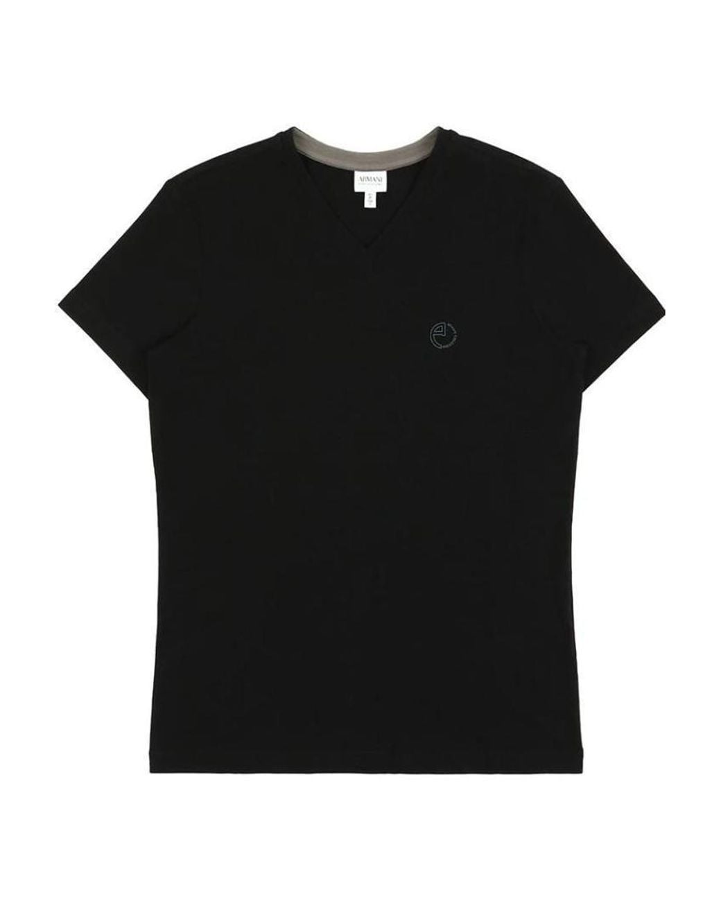Armani Collezioni Black V-Neck Short-Sleeved T-Shirt for men