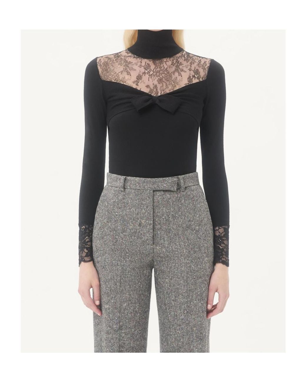 Valentino Black Lace-Panelled High Neck Top
