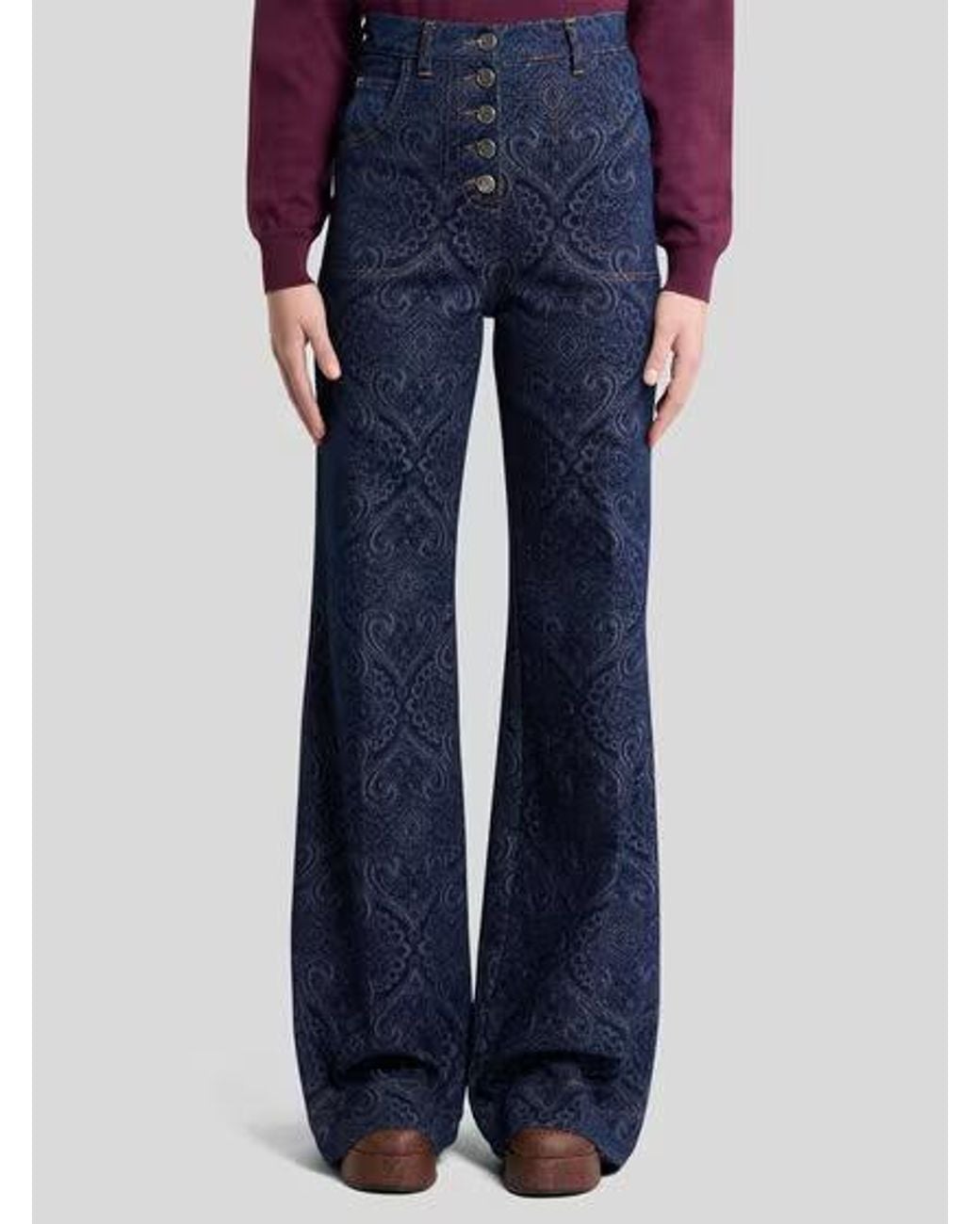Etro Blue Jacquard Flared Jeans