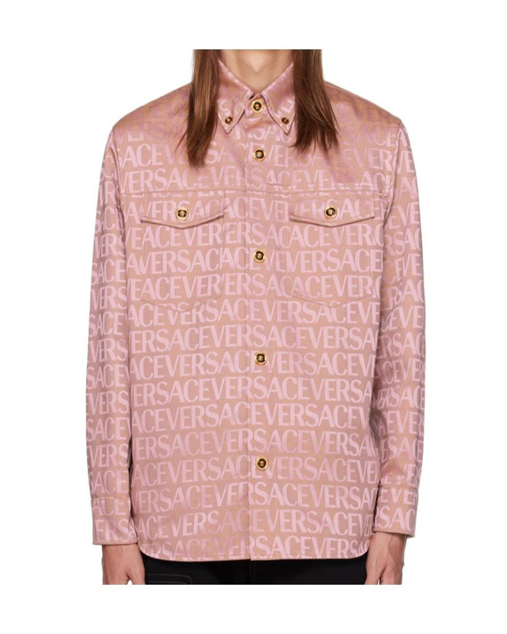 Versace Pink Allover Letter Shirt for men