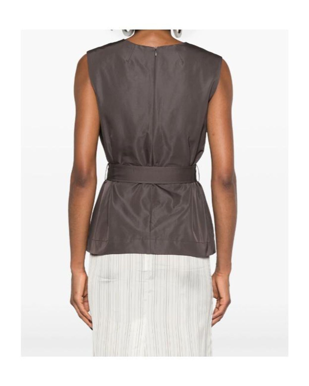 P.A.R.O.S.H. Brown Sleeveless Belted Jacket