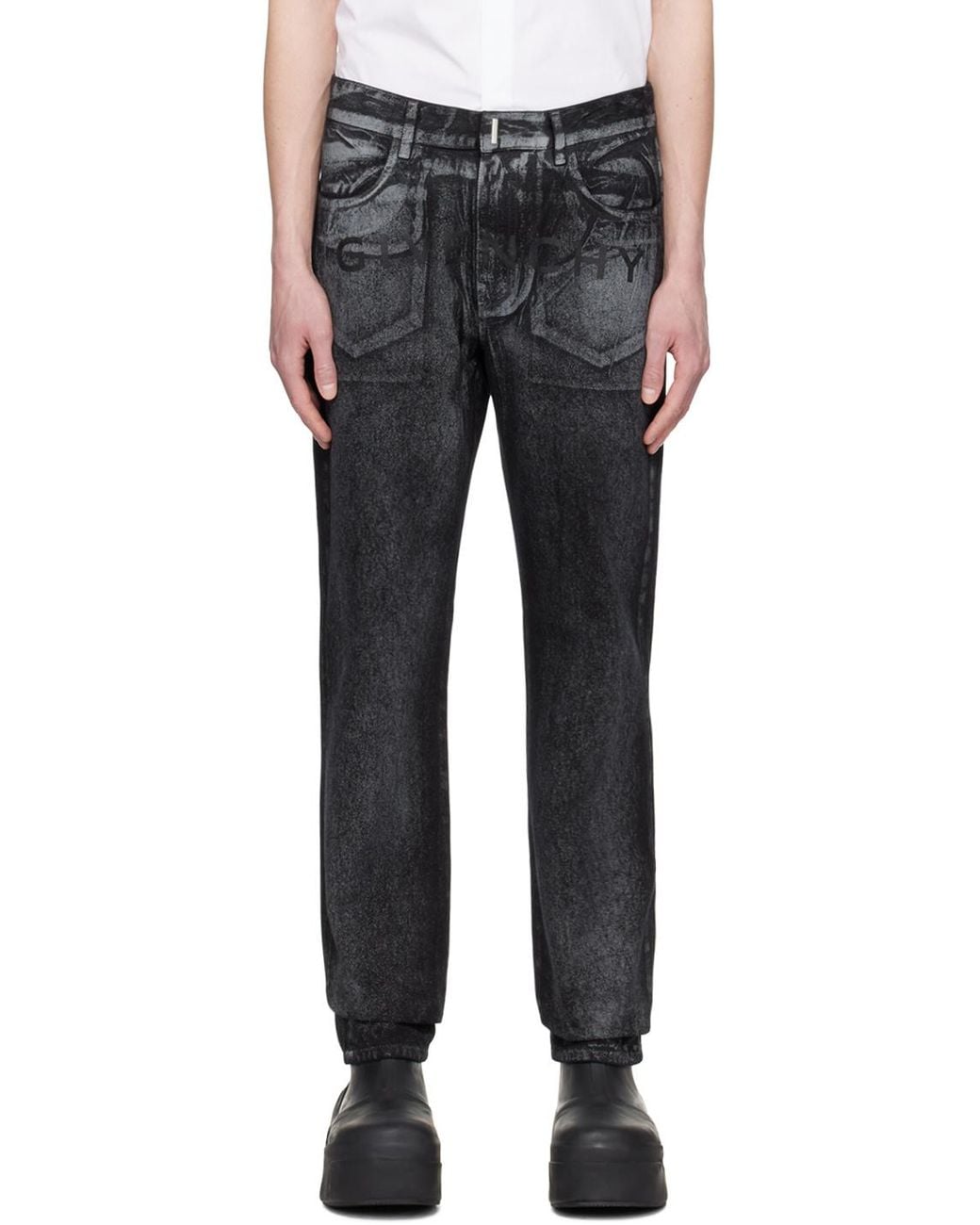 Givenchy Gray Straight Fit Painted Denim Jeans for men