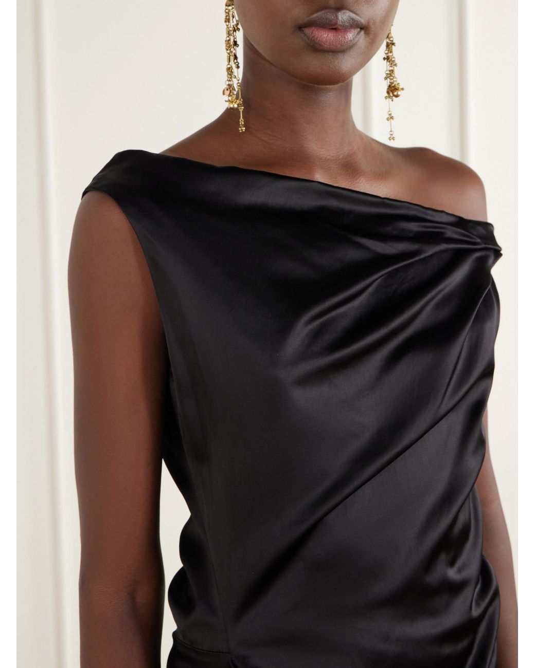 Dries Van Noten Black Draped Knot-Detail Satin Midi Dress