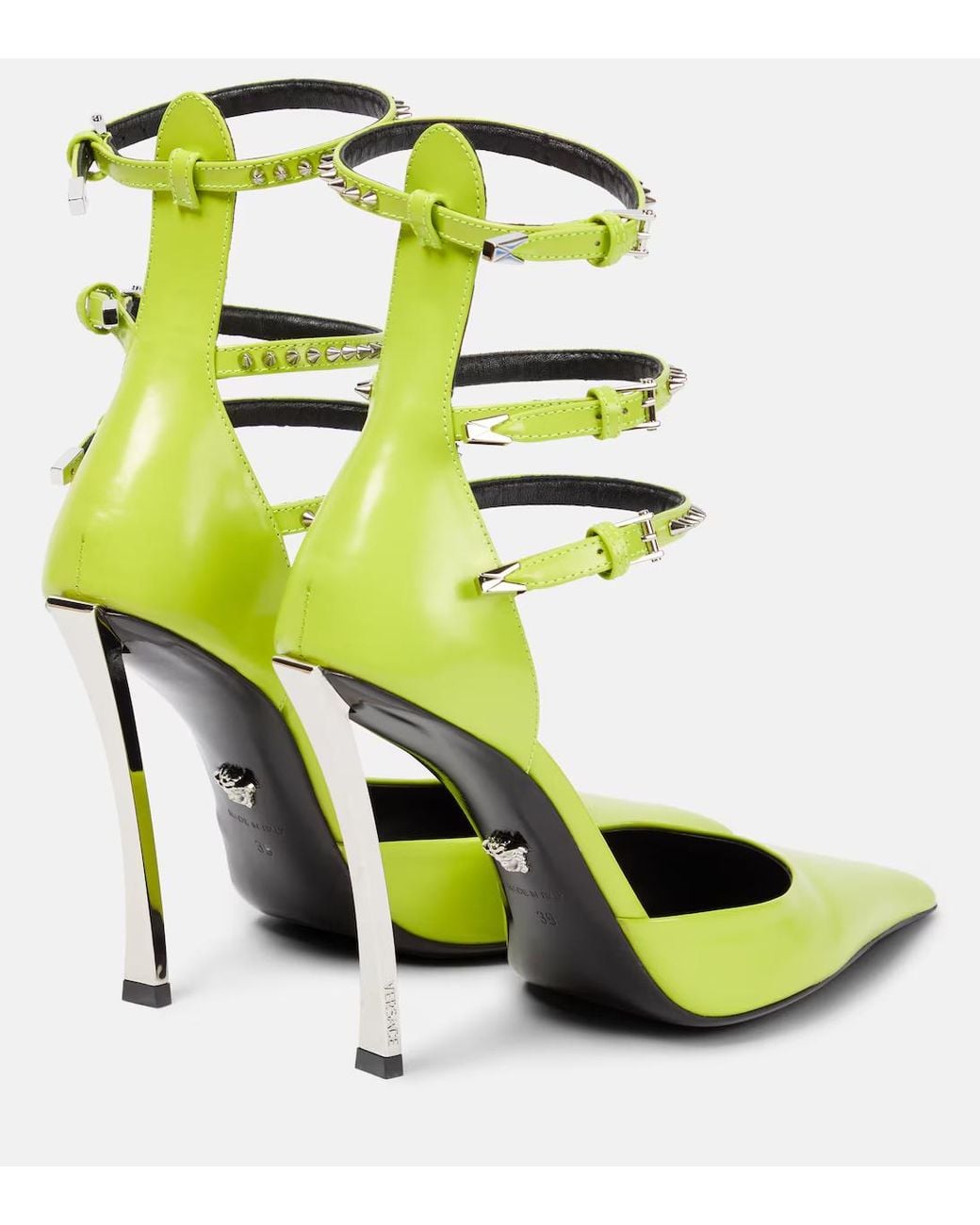 Versace Green Embellished Leather High Heels