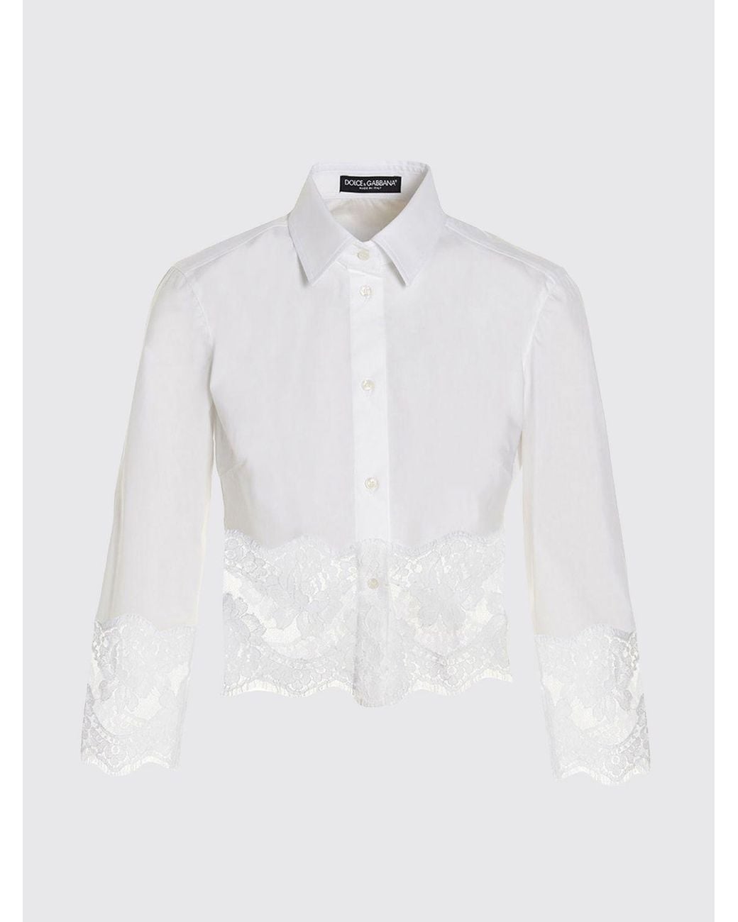 Dolce & Gabbana White Lace Detailed Cropped Poplin Shirt