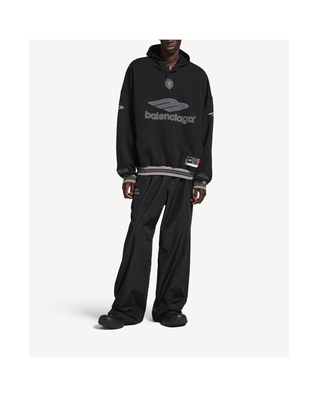 Balenciaga Black 3B Football Polo Hoodie for men